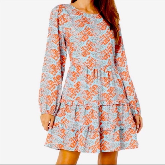 Tuckernuck Dening Nori Dress Roller Rabbit Sz S Orange Floral Roses 100% Cotton - Picture 2 of 7